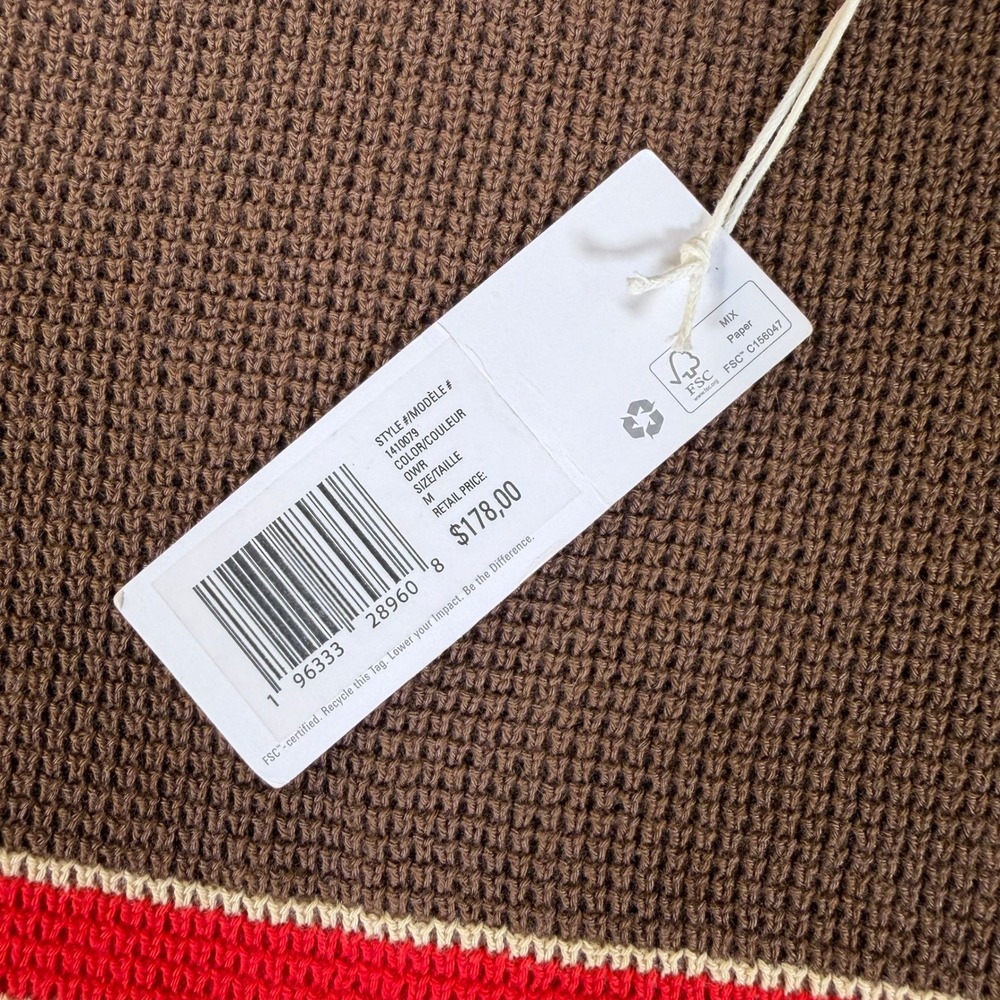 Outerknown Hightide Crewneck Sweater Mens Brown Stripe Waffle Knit M NEW 1410079 - Picture 7 of 8